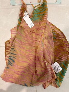 ASOS Mustard Sheer coverup with Pink & Teal Zebra Stripes